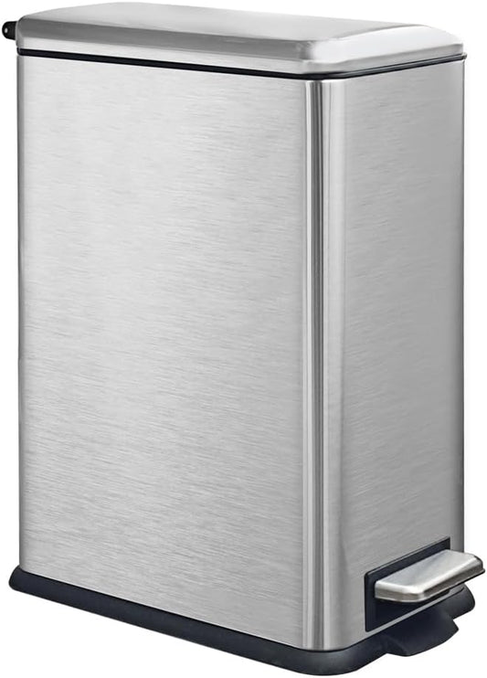 30L/Slim 8 Gallon Stainless Steel Trash Can with Soft-Close Lid & Removable Inner Bucket, Fingerprint-Proof, Odor-Controlled Kitchen Bathroom & Office Waste Bin, Silver