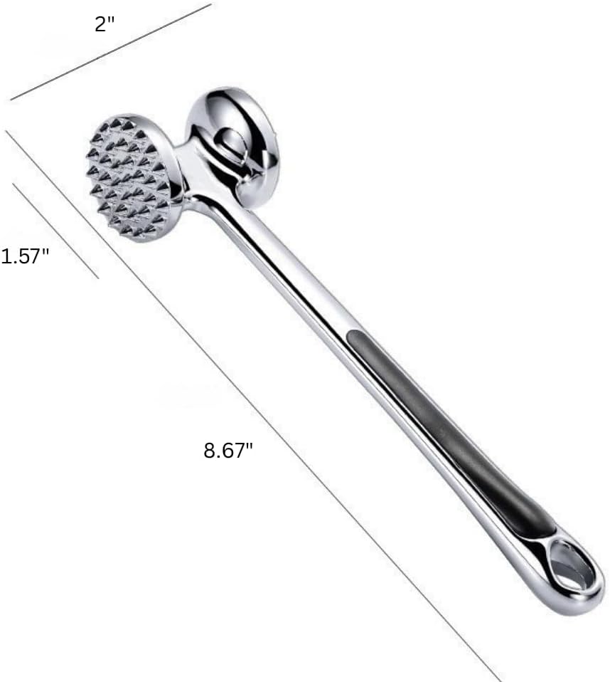 Professional Meat Tenderizer Mallet, Double-Sided, Stainless Steel, 8.6" Length, Heavy Duty Kitchen Tool for Steak, Beef, Chicken
