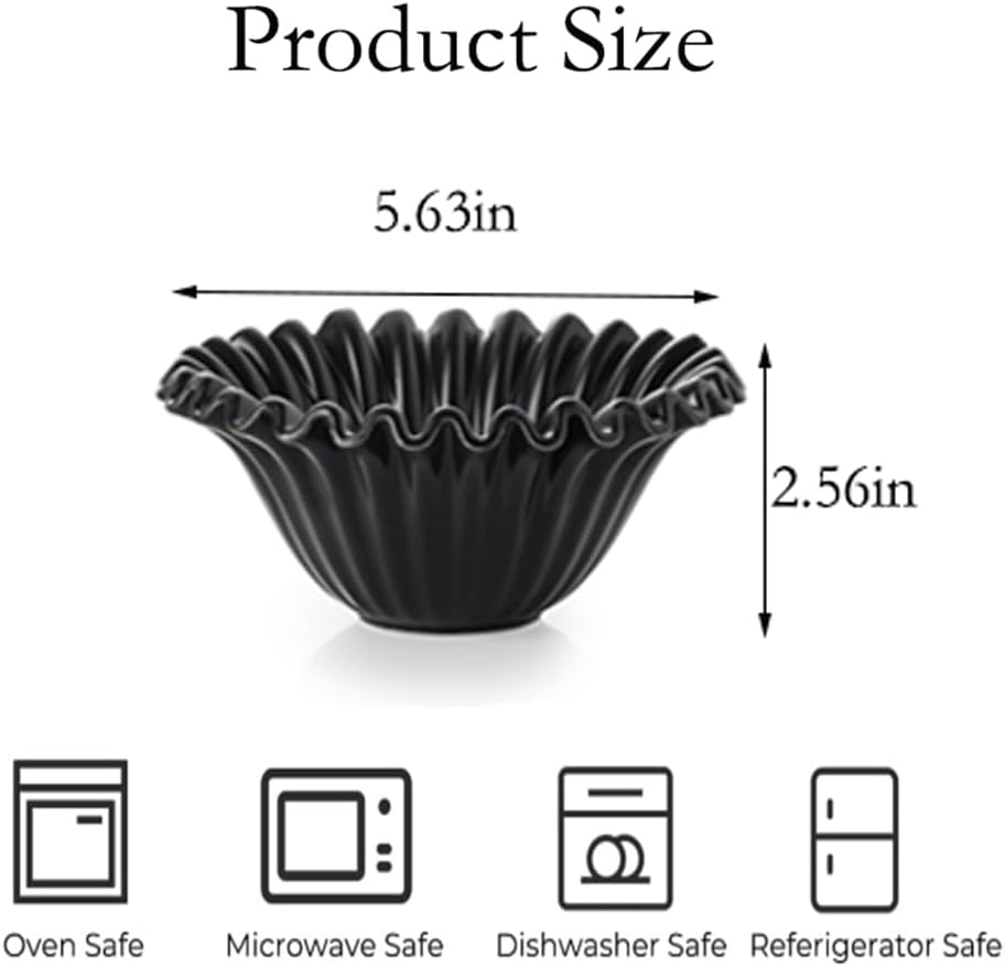 Decorative Bowl, HandCrafted Ruffle Flower Bowl Porcelain Vintage Ring Dish Floral Bowl for Home Decor Ruffle Centerpiece Bowl, Black (5.5 inch) Halloween