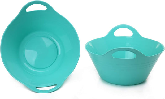 Mintra Home Plastic Bowls with Handles (1.8L Medium 2pk, Teal)