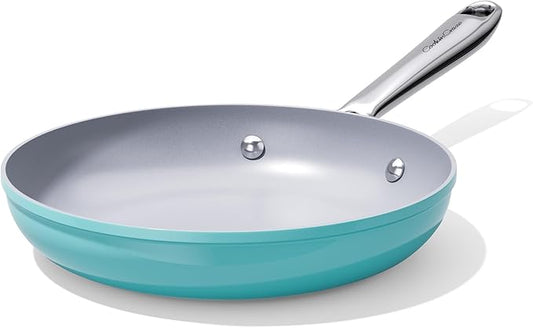 Nonstick Ceramic Frying Pan 8" for All Stovetops, PTFE/PFOA/PFAS Free, Even Heat Distribution Oven Safe up to 500°F, Healthy Non Toxic Skillet w/ Ergonomic Stainless Steel Handle, Caribbean Blue