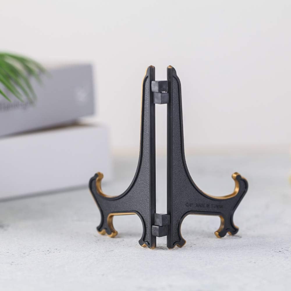 Artliving 4" Decorative Plate Stand Holder Plastic Picture Easel Display Stand Picture Frame Stand Black Gold