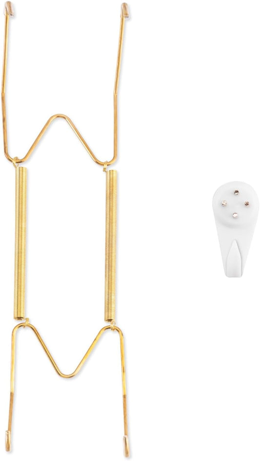 Plate Hangers for The Wall, Suitable for 9-11 inch Decorative Plate, Stainless Steel Wire Plate Holder with Wall Hooks and Rubber tip Protectors, Plate Hangers for Displaying Plates, Platter, Gold