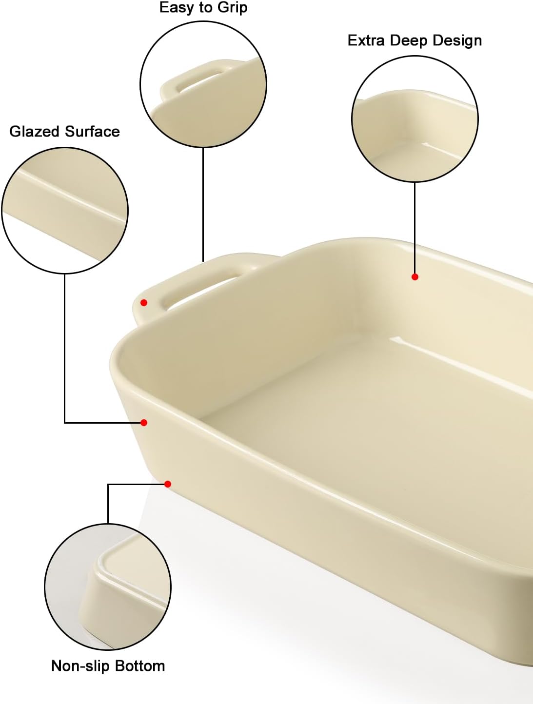 Sweejar Ceramic Bakeware Set, 9x13 Rectangular Baking Dish for Cooking, Kitchen, Cake Dinner, Banquet and Daily Use, Casserole Dishes for Oven Porcelain Baking Pans（Beige)