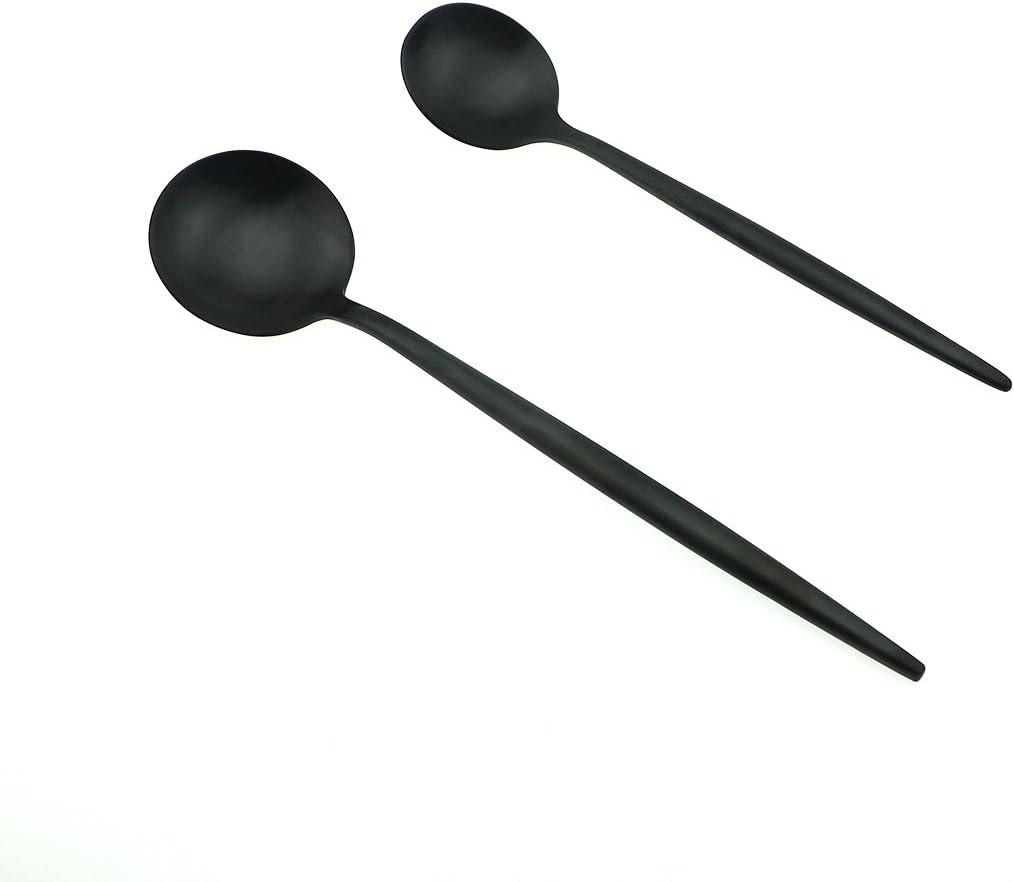 JASHII 18/10 Stainless Steel 5-Piece Matte Black Flatware Set,Dinner Knife Fork Salad Fork Dessert Spoon, Service for 1, Luxury Silverware Cutlery Utensil Sets