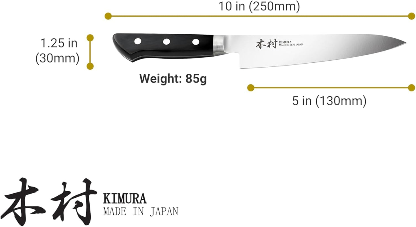 Kimura Petty Knife, [Made in Japan], 5 inch Professional Chef Knife, Ultra Sharp High Carbon Molybdenum Stainless Steel Kitchen Knives, Chefs Knives with Ergonomic Handle - Japanese Utility