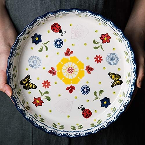 Ceramic Pie Pan Pie Dish for Oven 10 Inch Pie Plate Round Bakeware (Butterfly)
