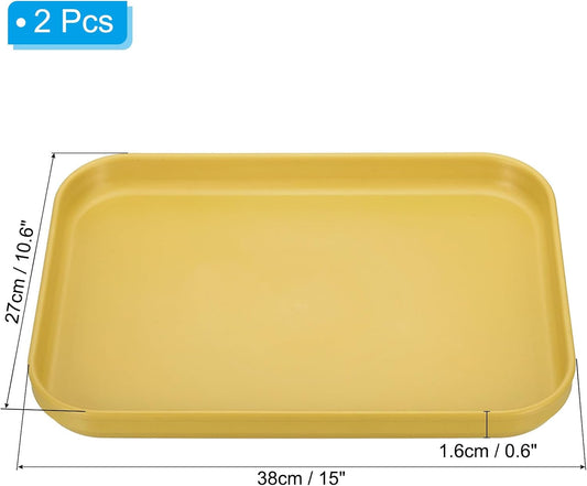 PATIKIL Plastic Fast Food Serving Tray, 2 Pcs 15" x 10.6" Reusable Rectangular Cafeteria Serving Platter for Party Kitchen Restaurant, Yellow