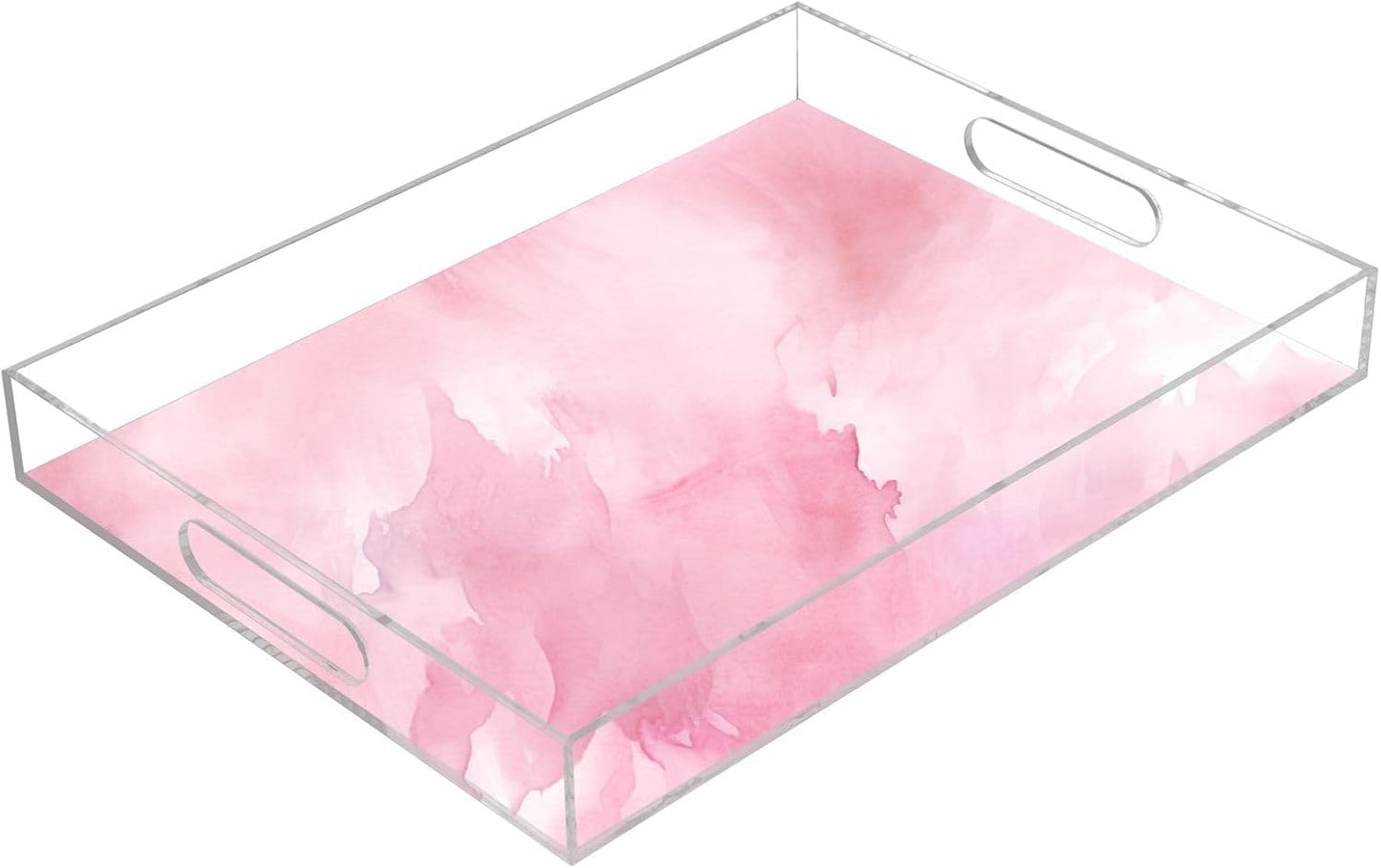 Plastic Food Serving Tray Decorative Vanity Trays for Bathroom Pink Marble Coffee Table Kitchen Counter 11.8 * 15.7in