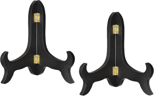 uxcell 2pcs 6" Easel Plate Holder, Wooden Folding Display Stand Black for Decorative Picture Frame