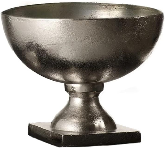 Serene Spaces Living Antique Aluminum Pedestal Bowl, Vintage Wedding Centerpiece, Fruit, Treats Holder, Flower Vase for Dining Table, Entryway, Console Table, Holiday Decor, 8" Diameter & 6.5" Tall