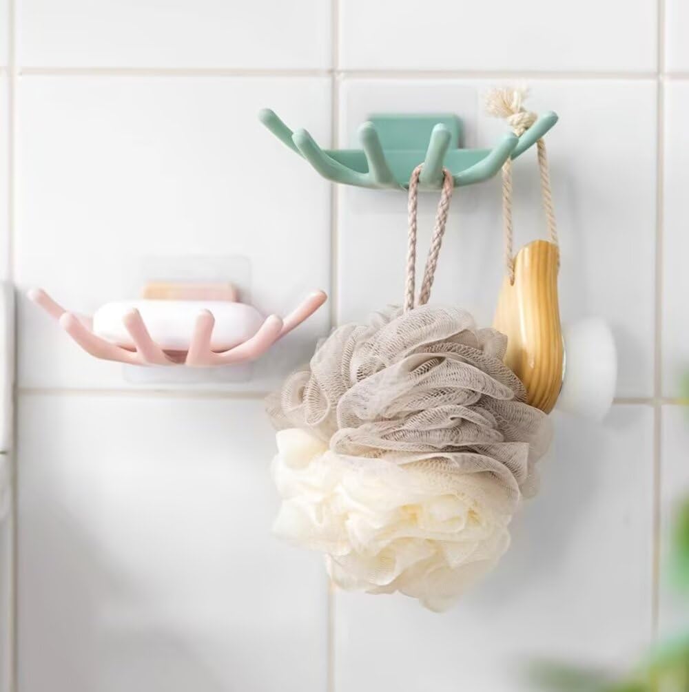 Creative Soap Holder for Shower - Wall Mounted Bathroom Soap Dish Organizer with Strong Adhesive Soap Tray for Kitchen Sink, Dish Soap Dispenser Holder,Green