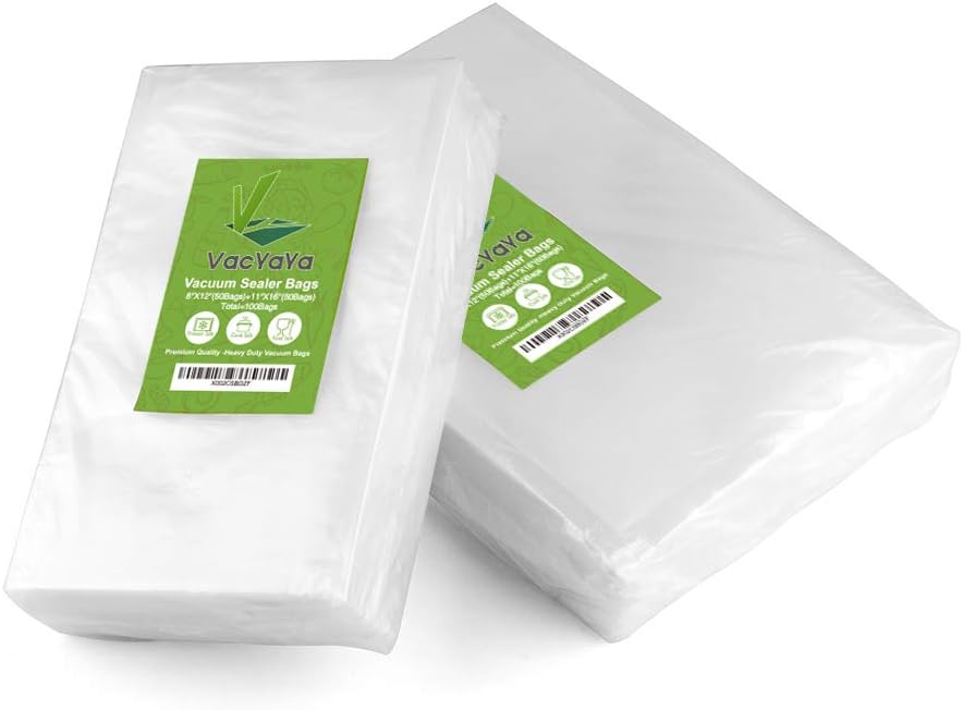 VacYaYa 100 Count Vacuum Sealer Bags 50 Each Size Quart 8" x 12" and Gallon 11" x 16" for Food, Seal a Meal Vac Sealers, Sous Vide Cooking Vaccume Safe, Pre-Cut Storage Bag