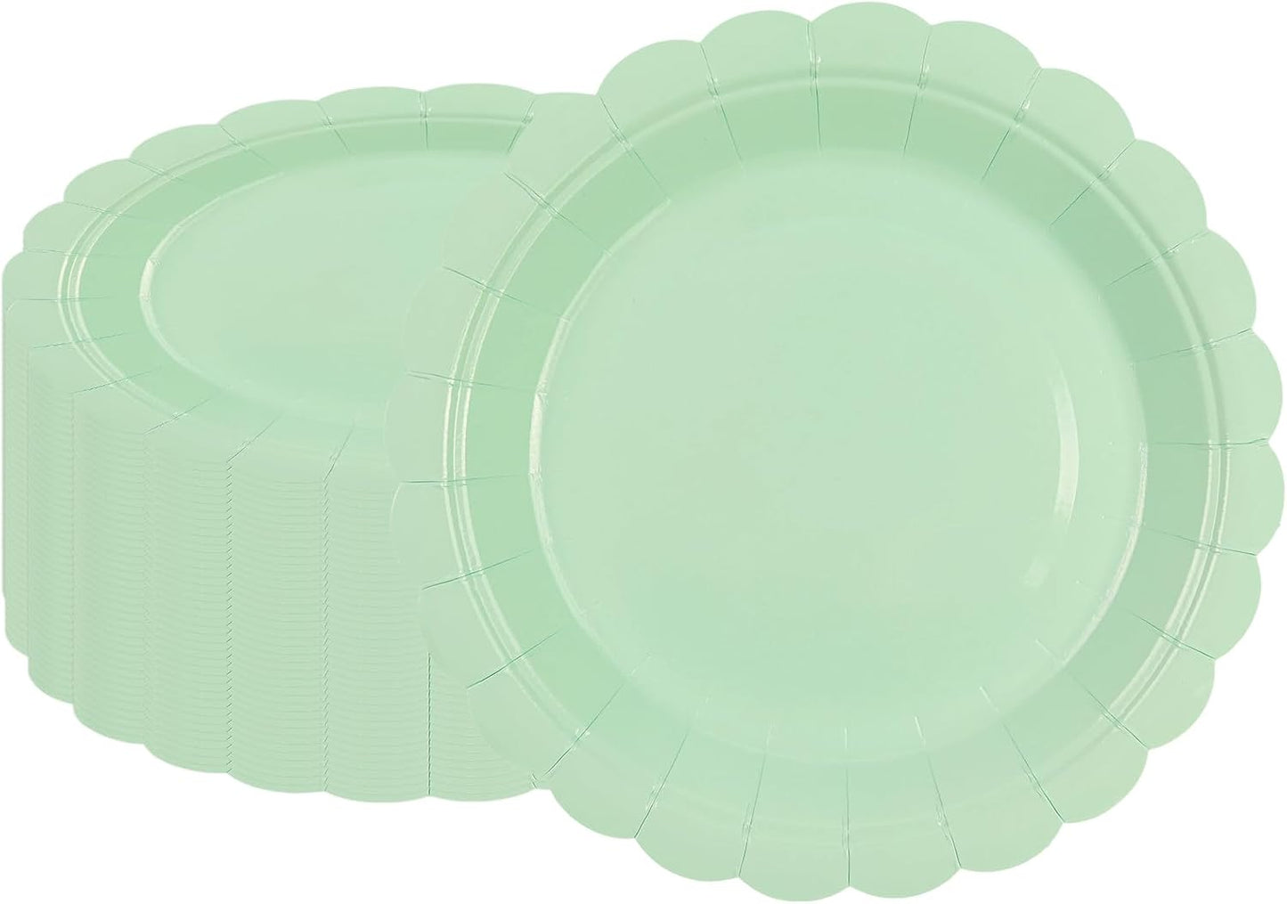 50Pcs Mint Green Paper Plates-7 Inch Solid Color Scalloped Disposable Birthday Dinnerware Set Disposable Dinner Party Supplies for Wedding Baby Shower Table Decor Pininc Fall Party Decor