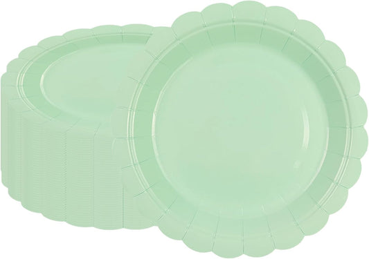 50Pcs Mint Green Paper Plates-7 Inch Solid Color Scalloped Disposable Birthday Dinnerware Set Disposable Dinner Party Supplies for Wedding Baby Shower Table Decor Pininc Fall Party Decor