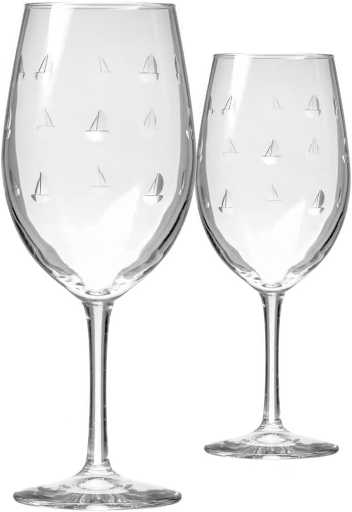 Rolf Glass Sailing All Purpose Wine Glass 18 Ounce | Set of 2 Large Wine Glasses | Lead-Free Glass | Engraved Large Wine Glasses | Proudly Made in the USA