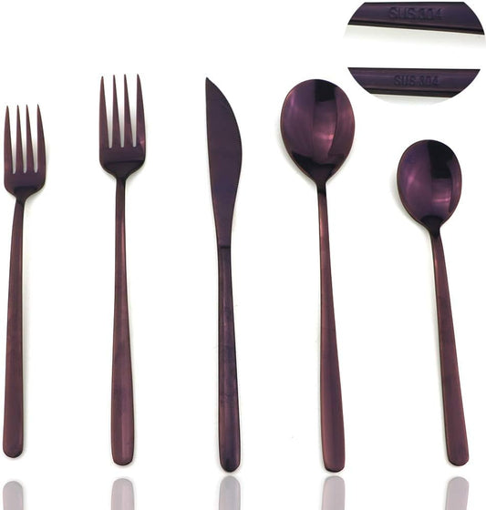 JASHII Mirror Polished Purple 20-Piece SUS304 Stainless Steel Flatware Set,Silverware Set Dinner Knife Fork Spoon Dessert Fork Salad Spoon Service for 4