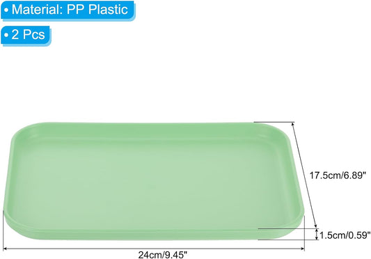 PATIKIL 9x7 Fast Food Tray, 2 Pack PP Plastic Reusable Multi-Purpose Non-Slip Rectangle Serving Tray for Cafeteria Restaurant Home Kitchen, Green