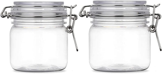 2 Pcs 10 Oz/300ml PET Plastic Storage Jars with Airtight Hinged Lids,Durable Clear Wide Mouth canning Jars for Food Storage Oats Canning Cereal Pasta Sugar Coffee Nuts Spices