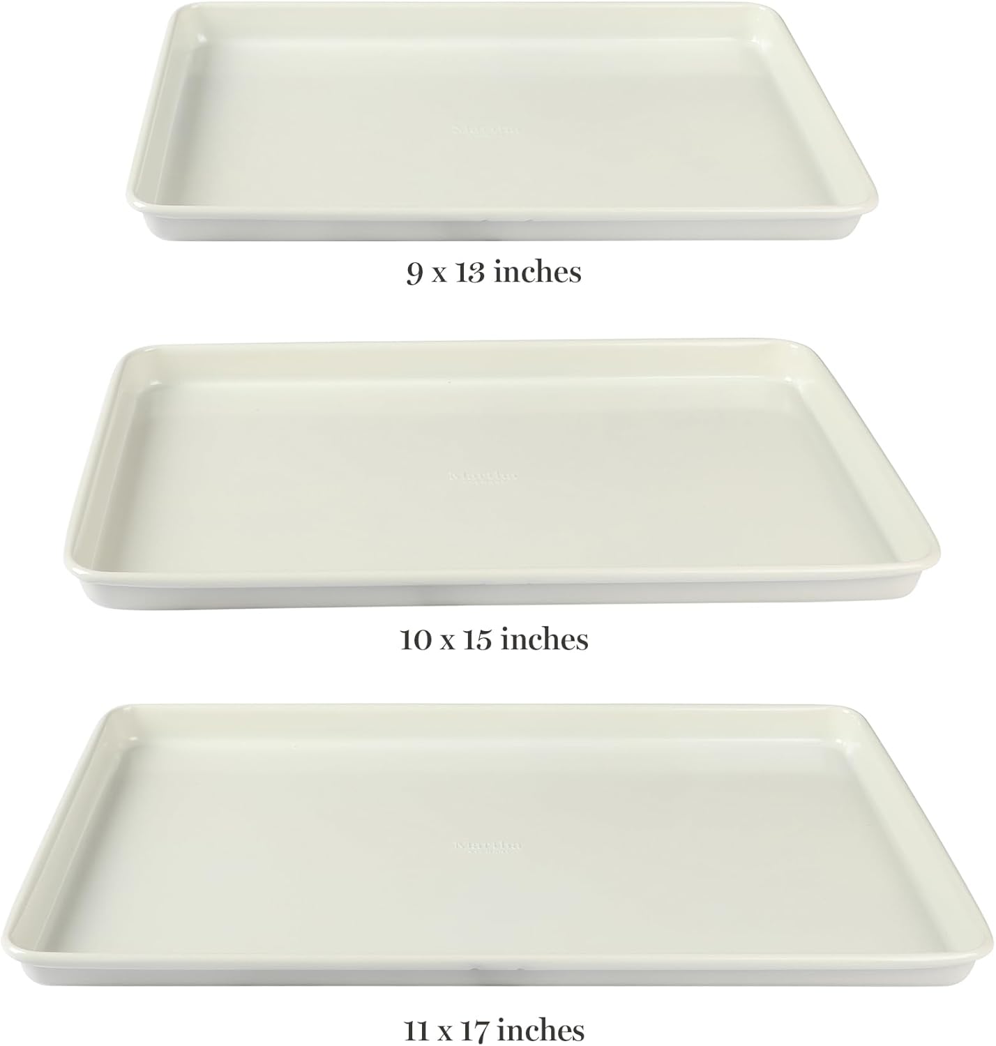 Martha Stewart Gallen 3-Piece Cookie Sheet Set – 13", 15", 17" Baking Pans, Ceramic Nonstick, PFA-Free, Carbon Steel – Oven Safe to 450°F, Warp-Resistant, Easy to Clean - Linen White