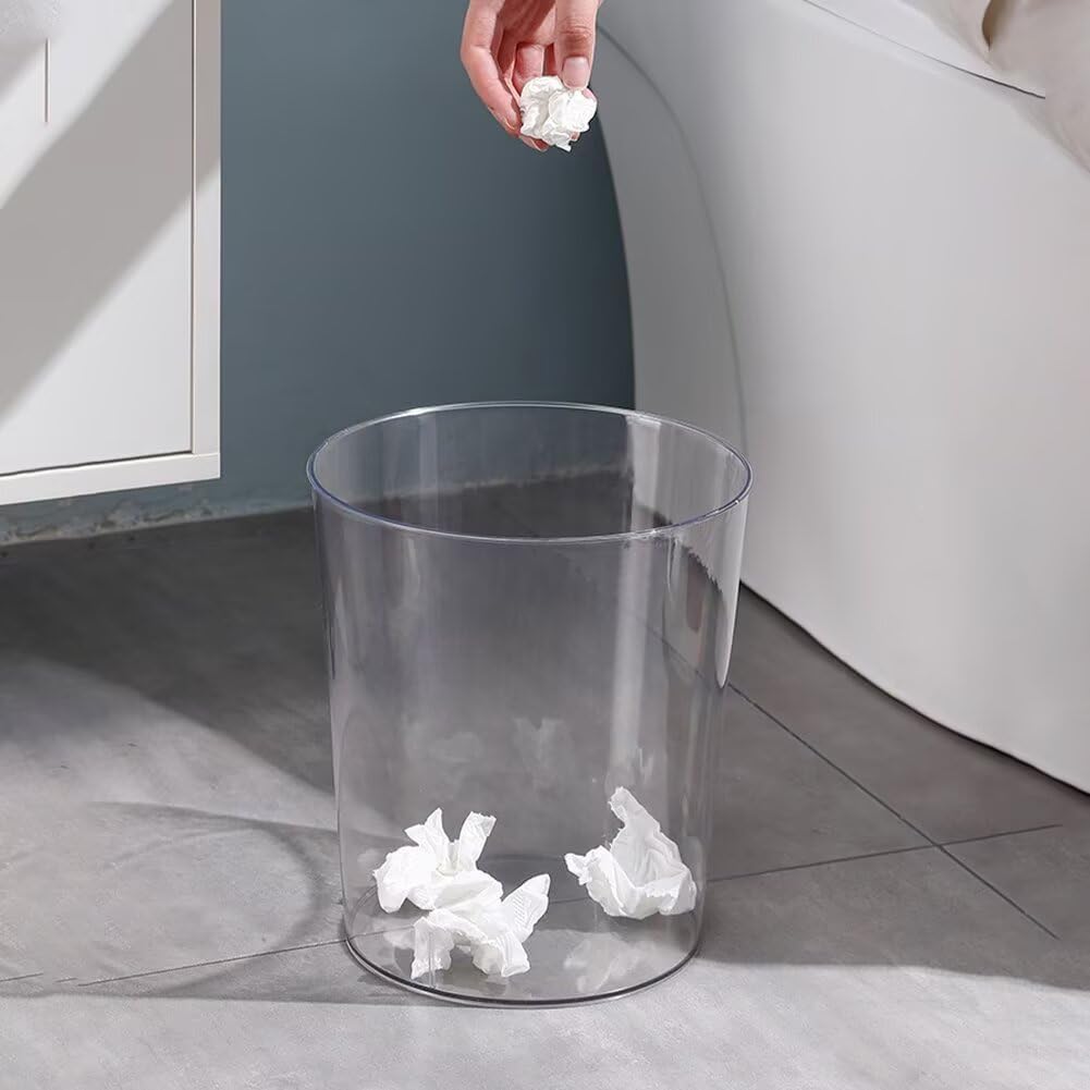 Bathroom Trash Can 7.5 x 6.3 x 8.1 Inch Small Trash Can Plastic Wastebasket Large Capacity Clear Round Garbage Can for Bathroom Bedroom Office Kitchen Dorm Room (M)