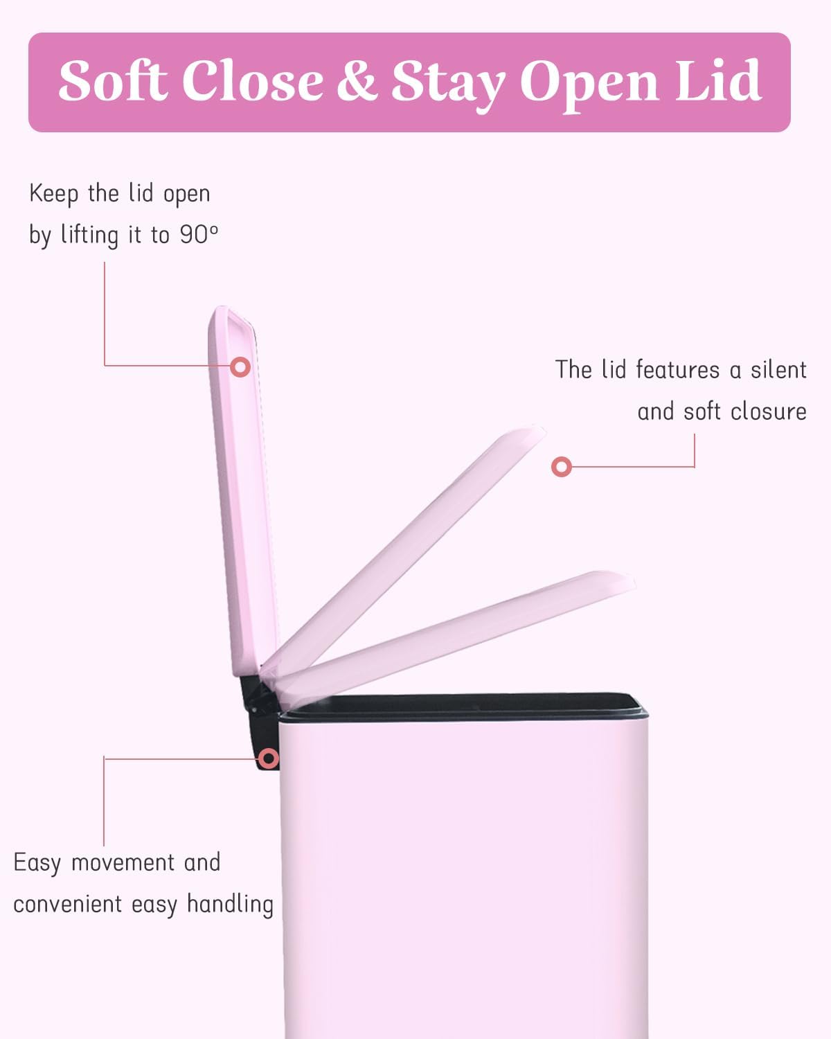 JM.YIPENG 1.3 Gallon Trash Can with Removable Inner Bucket, Pink Trash Can with Soft Close lid, Stainless Steel Step Pedal Garbage Can for Bathroom, Living Room