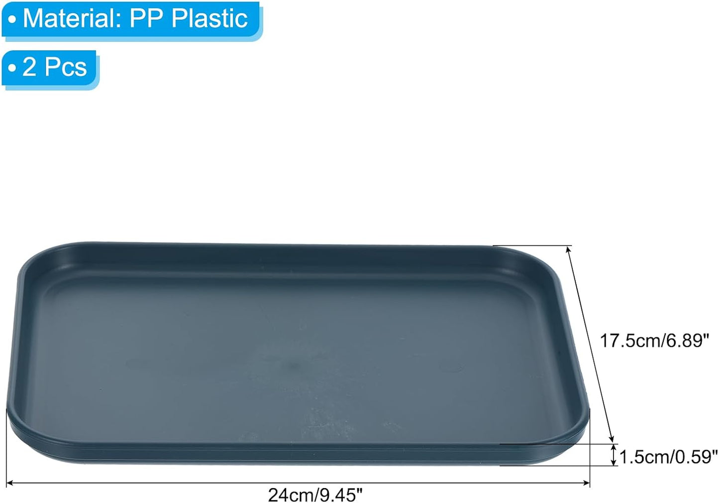 PATIKIL 9x7 Fast Food Tray, 2 Pack PP Plastic Reusable Multi-Purpose Non-Slip Rectangle Serving Tray for Cafeteria Restaurant Home Kitchen, Dark Blue