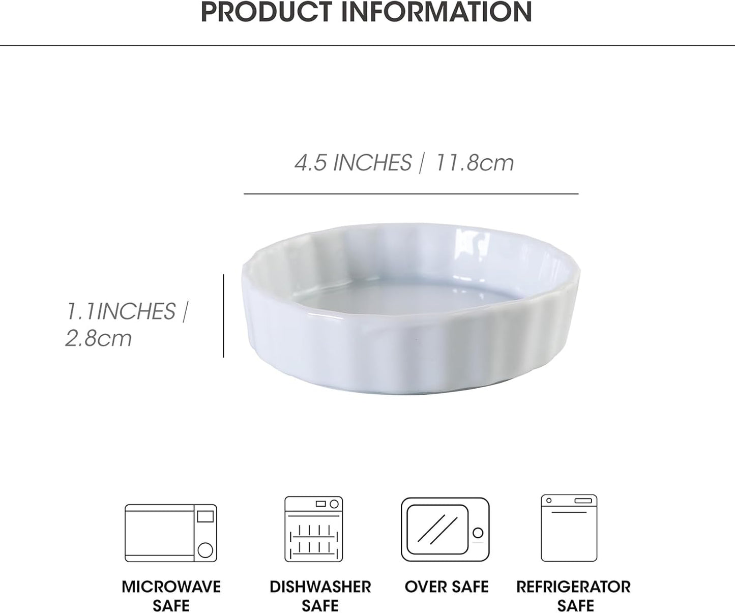 6oz Creme Brulee Ramekins Set of 4 - Ceramic Baking Dishes, Non-Stick Porcelain Pie Dish, Wave Round Baking Dish for Dessert, Pie, Tart, Souffles, Appetizers, Oven and Dishwasher Safe