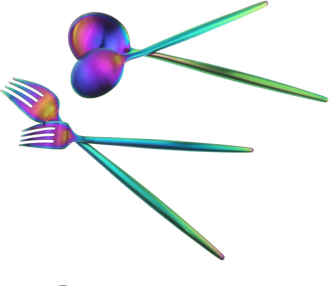 Gugrida 5 Pieces Matte Rainbow Flatware Set, 18/10 Stainless Steel Cutlery Sets Including Knife Fork Spoon w/Dessert Fork Teaspoon, Silverware Sets Service for 1