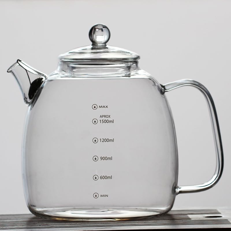Glass kettle, high borosilicate glass kettle with scale markings, a 2000ml water bottle capacity, suitable for making tea with ice water or boiling water (Panda [Teapot] Glass Lid)
