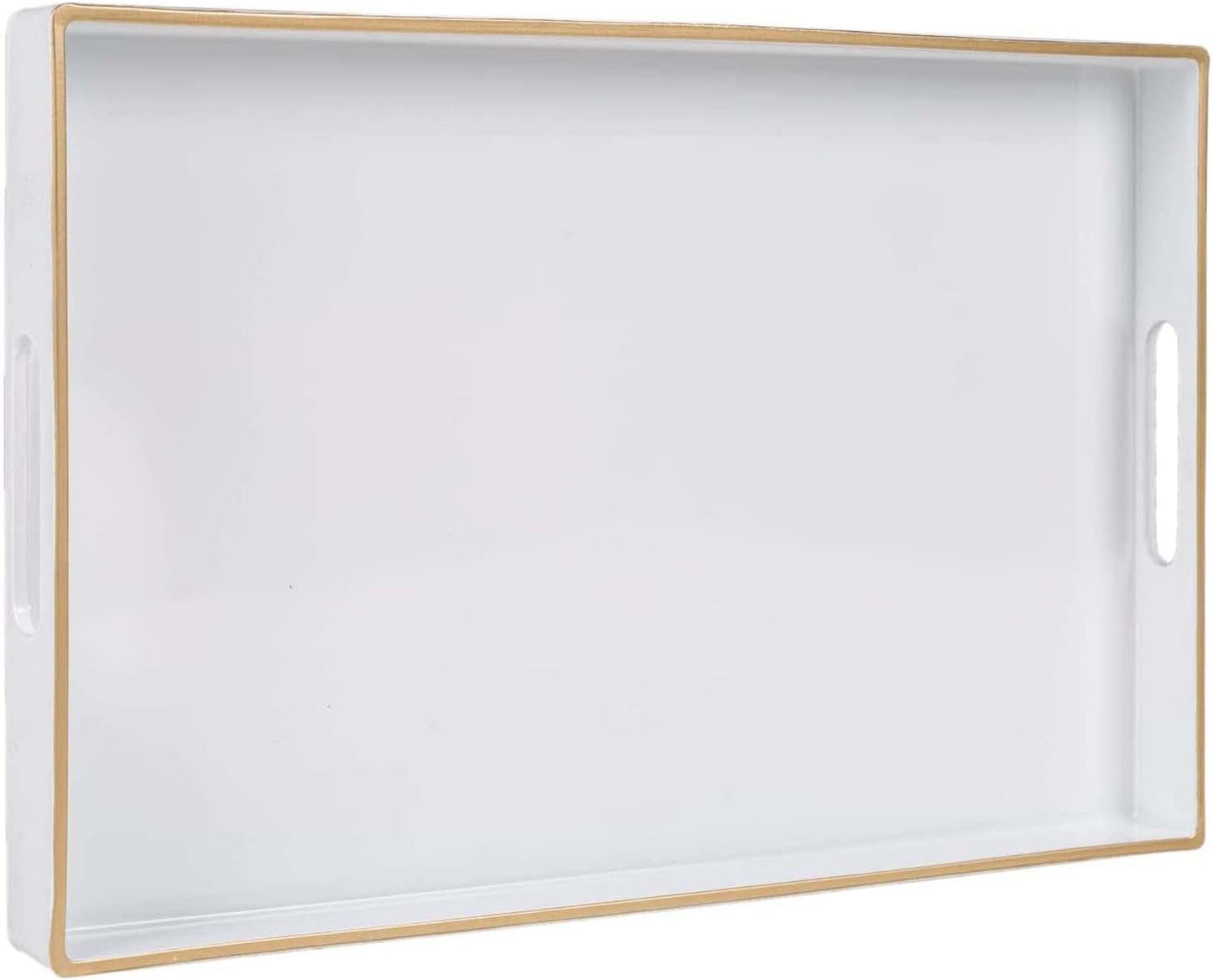 Zosenley Decorative Tray, Rectangular Plastic Tray with Handles, Modern Vanity Tray and Serving Tray for Bathroom, Kitchen, Ottoman and Coffee Table, 15.6” x 10.2” (White)