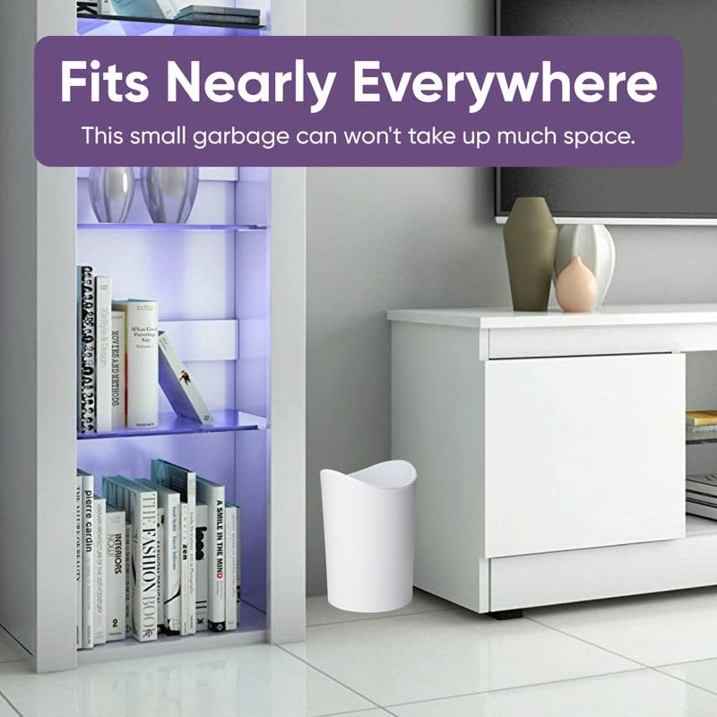 Superio Small Bathroom Trash Can with Lid, Modern White Mini Waste Bin with Swing Lid (1 1/2 Gallon, 6 Liter) Plastic Garbage Can for Kitchen, Bathroom, Bedroom, Office, Under Desk (2, White)