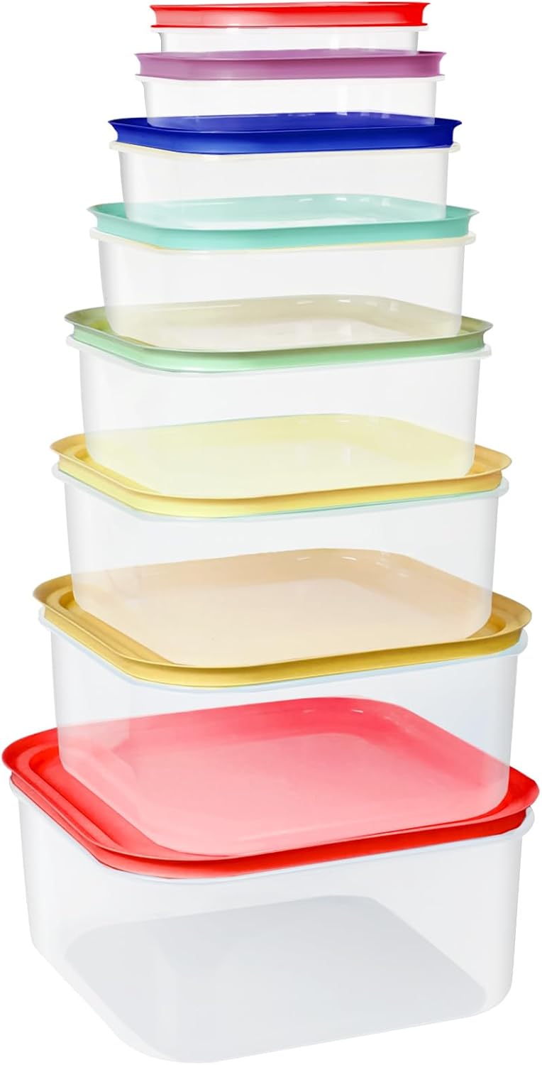 shopwithgreen Plastic Storage Bowls with Lids, Rapid-Access Kitchen Bowls Food Storage, Airtight Nest Stackable Space-Save Design, Dishwasher & Microwave & Freezer Safe, Multi-Color, 8 Pack