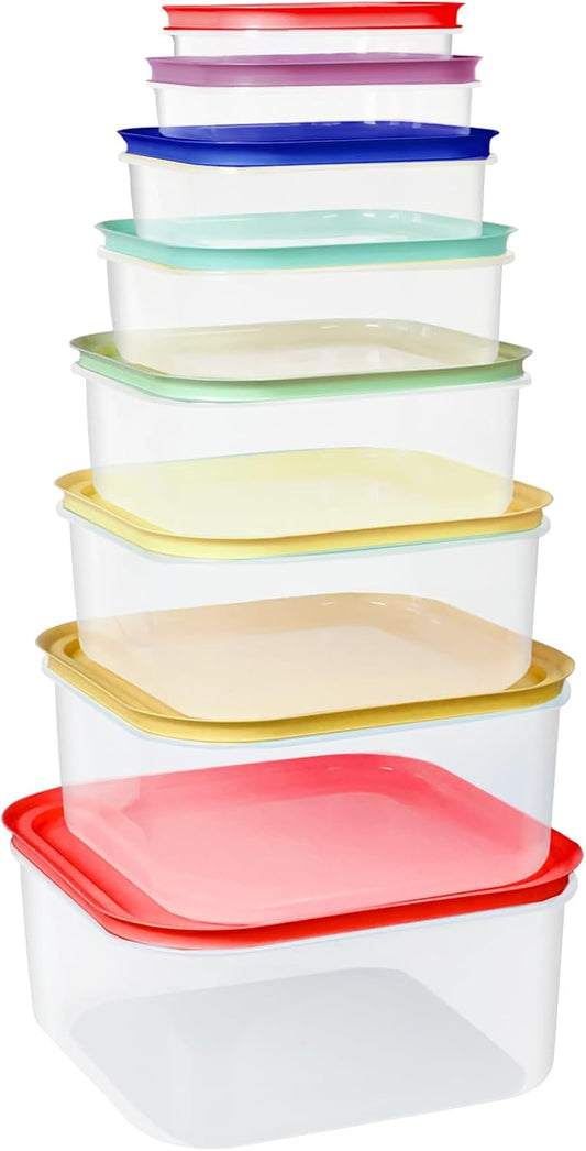 shopwithgreen Plastic Storage Bowls with Lids, Rapid-Access Kitchen Bowls Food Storage, Airtight Nest Stackable Space-Save Design, Dishwasher & Microwave & Freezer Safe, Multi-Color, 8 Pack
