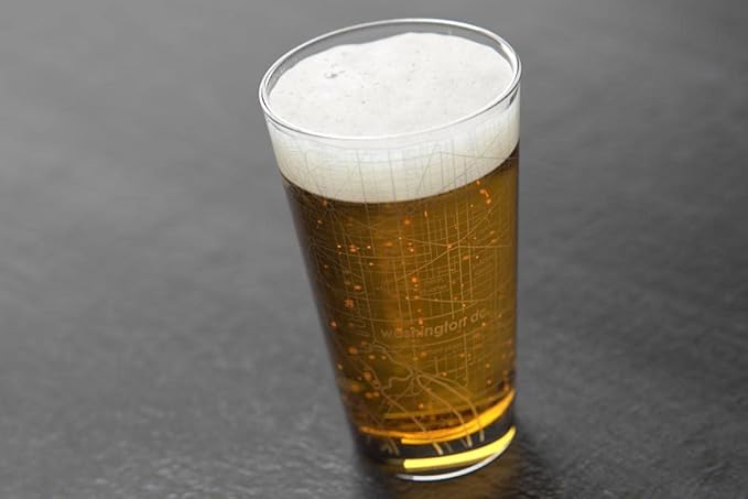 Well Told Engraved Washington DC Map Pint Glass, Etched Beer Gift (16 oz, Clear) City Map Pint, Custom City Glassware, Gifts For Beer Lovers