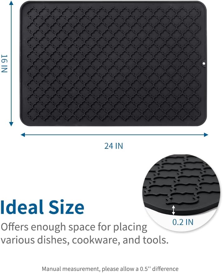 AMOAMI Dish Drying Mat,Heat-resistant,Easy Clean,Silicone Dish Drying Mats for kitchen Counter,Kitchen Gadgets Kitchen Accessories Kitchen Appliances (16" x 24", BLACK)