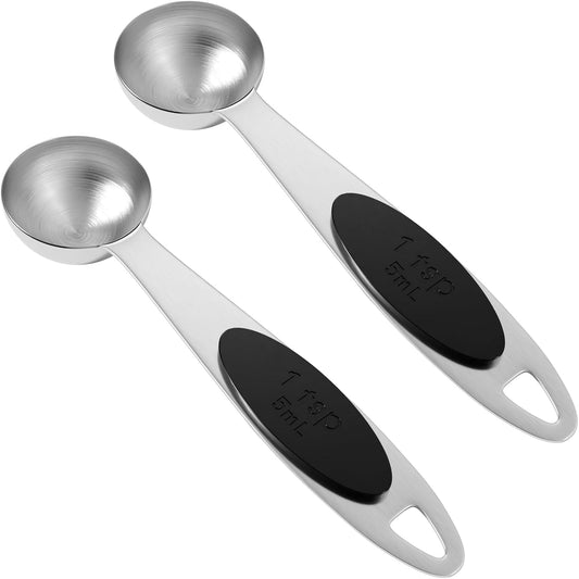 2PCS 1Tsp(1/3tbsp, 1/6oz, 5ml) Single Magnetic Measuring Spoon, Stainless Steel Individual Measure Scoop Only for Baking & Cooking, Metal Kitchen Gadgets Essentials