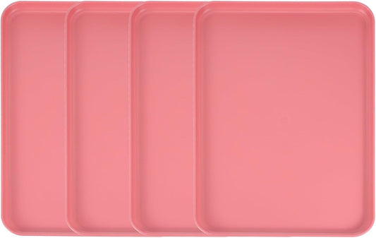uxcell 4Pcs Plastic Serving Trays, 15 x 10.6 Inch Rectangle Food Trays Serving Cafeteria for Kitchen Restaurant Coffee Fruit Burger Lunch Dessert, Red