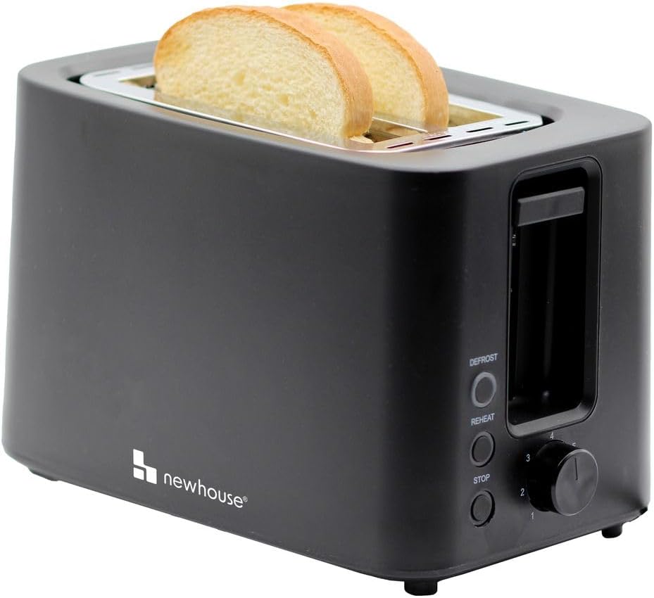 Newhouse 700W Black 2-Slice Toaster with Auto Pop-up and Auto Shut-off NHT-001-BLK, Cool-to-Touch Kitchen Appliance and Apartment Essential, Kitchen Countertop Staple for the Modern Home