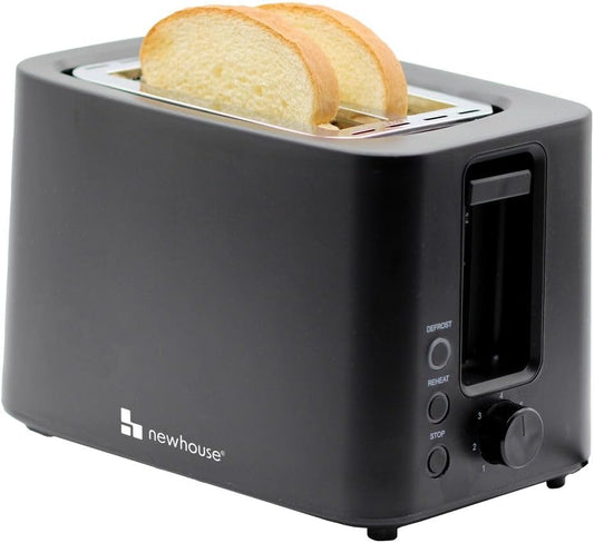 Newhouse 700W Black 2-Slice Toaster with Auto Pop-up and Auto Shut-off NHT-001-BLK, Cool-to-Touch Kitchen Appliance and Apartment Essential, Kitchen Countertop Staple for the Modern Home
