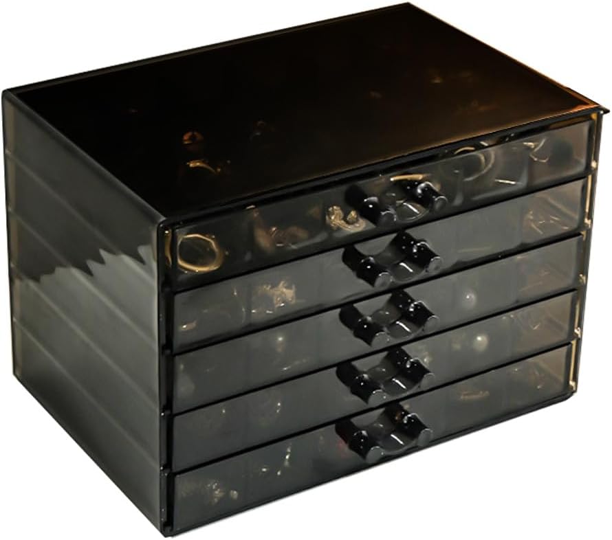 Earring Storage Box Organizer, Acrylic Jewelry Storage Box Holder 5 Drawers Transparent Jewelry Display Stand with 120 Small Compartments Gift Boxes for Women Girls (Clear Black)