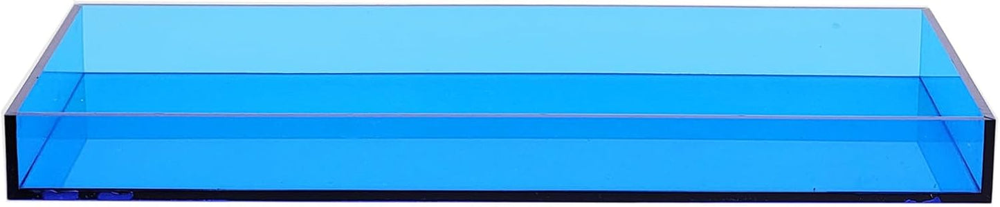 ROYALITA Acrylic Tray Bathroom Tray for Countertop, Guest Towel Holder Tray for Napkin Perfume Jewelry Makeup, Vanity Trays for Soap Dispenser, Aromatherapy, Cup & Candle, Blue