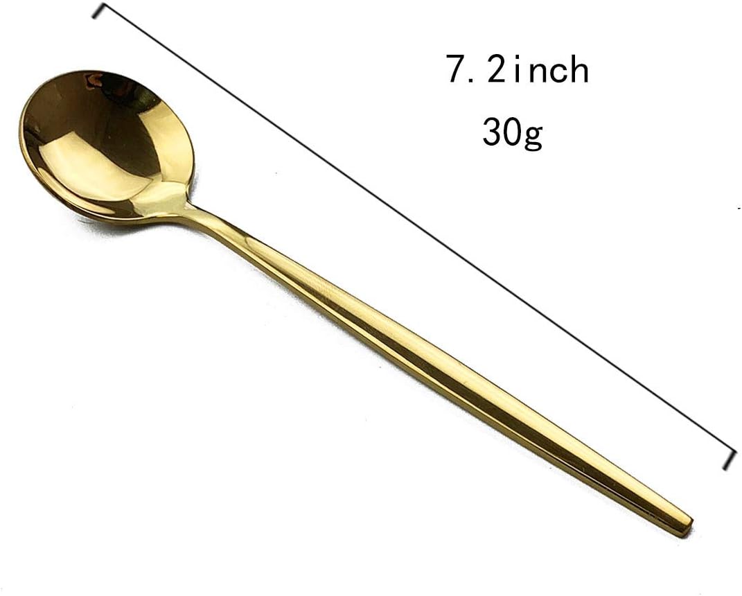 Gugrida Mirror Polished Gold Royal Dessert Spoon Salad Spoons Medium Spoons, Light weight design Stainless Steel Flatware Cutlery Set for 6, 7.28-Inch