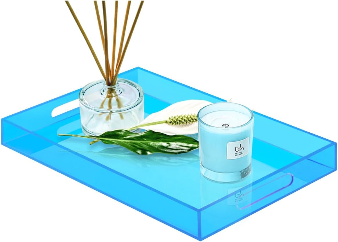 SetGame Acrylic Serving Tray with Handles, Bathroom Desktop Decorative Storage Arylic Trays, Simple Vanity Tray Food Tea Fruit Dinner Snack Tray for Bar Kitchen Party