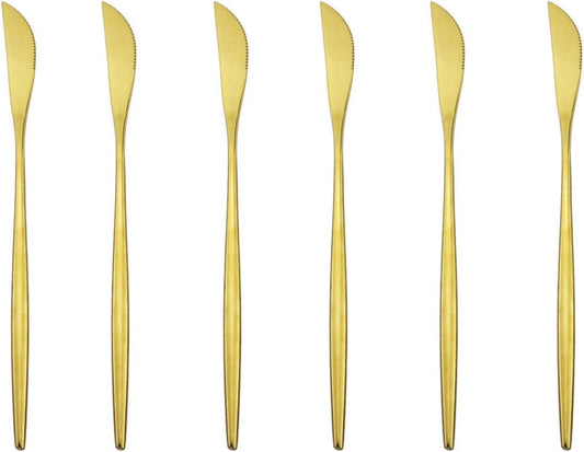 Gugrida Mirror Polished Gold Royal Dinner Knife Steak Knives, Light weight design Stainless Steel Flatware Cutlery Set for 6, 8.66-Inch