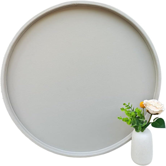 25-inch Round Ottoman Serving Tray - Textured PU Leather Coffee Table Decor, Waterproof Heat-Resistant Large Organizer for Home, Office, Bed & Party Essentials (Tranquil Beige, 25)