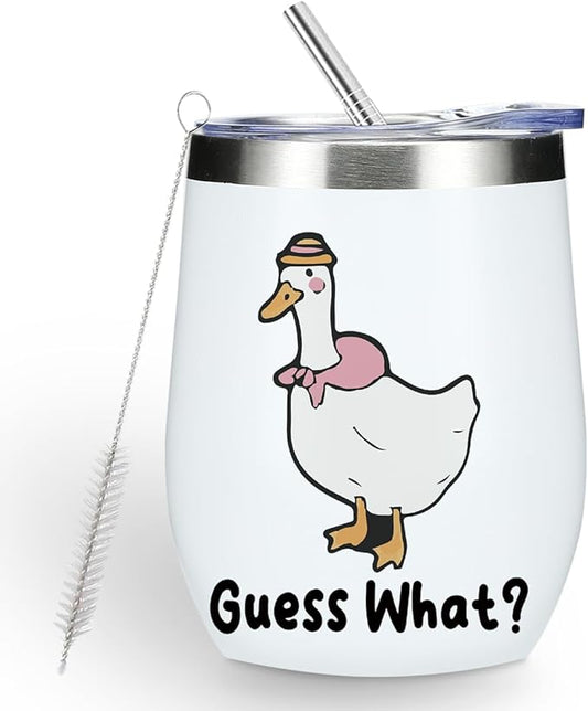 VICBOU Cute Funny 12 oz Tumbler, Wine Tumbler Insulated Wine Glass with Lid, Duck Gifts for Girls Boys Women Men Mom Animal Lovers Duck Supplies Accessories Friendship Appreciation Christmas Birthday
