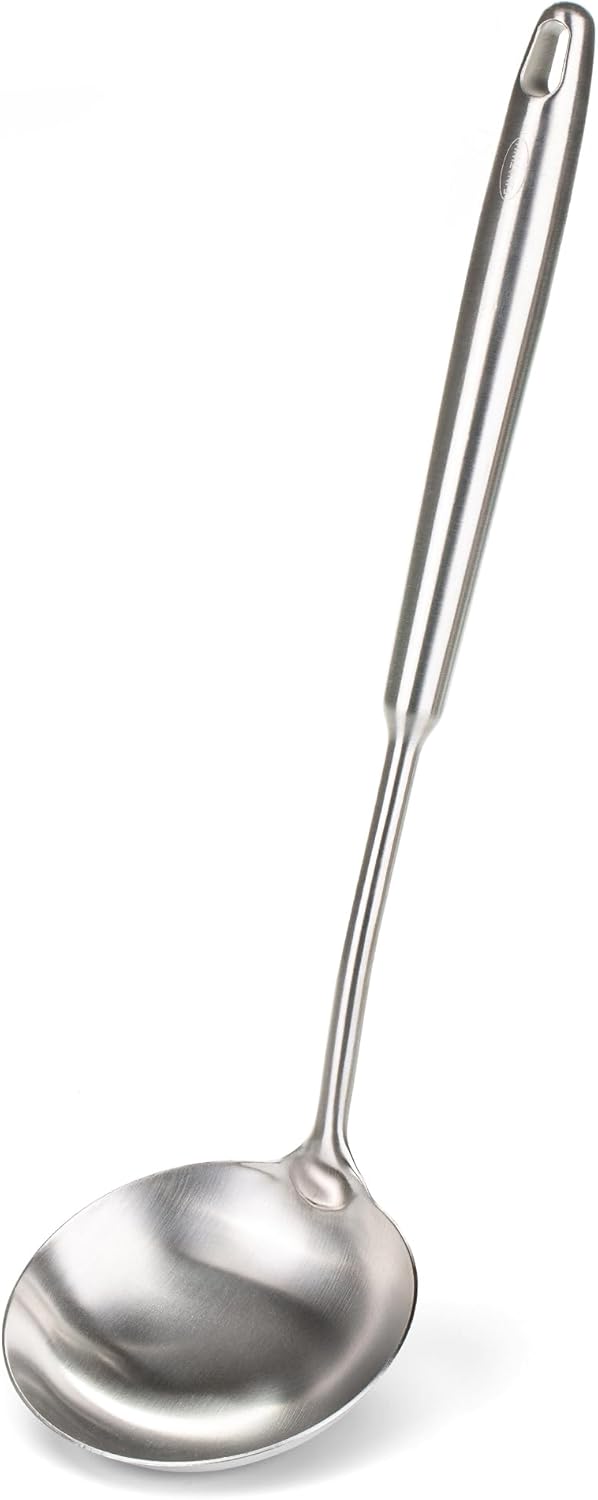 FJNATINH Soup Ladle Stainless Steel, Food Grade Metal Kitchen Ladle Spoon for Canning Soups Sauces, Easy to Clean, 15 Inches