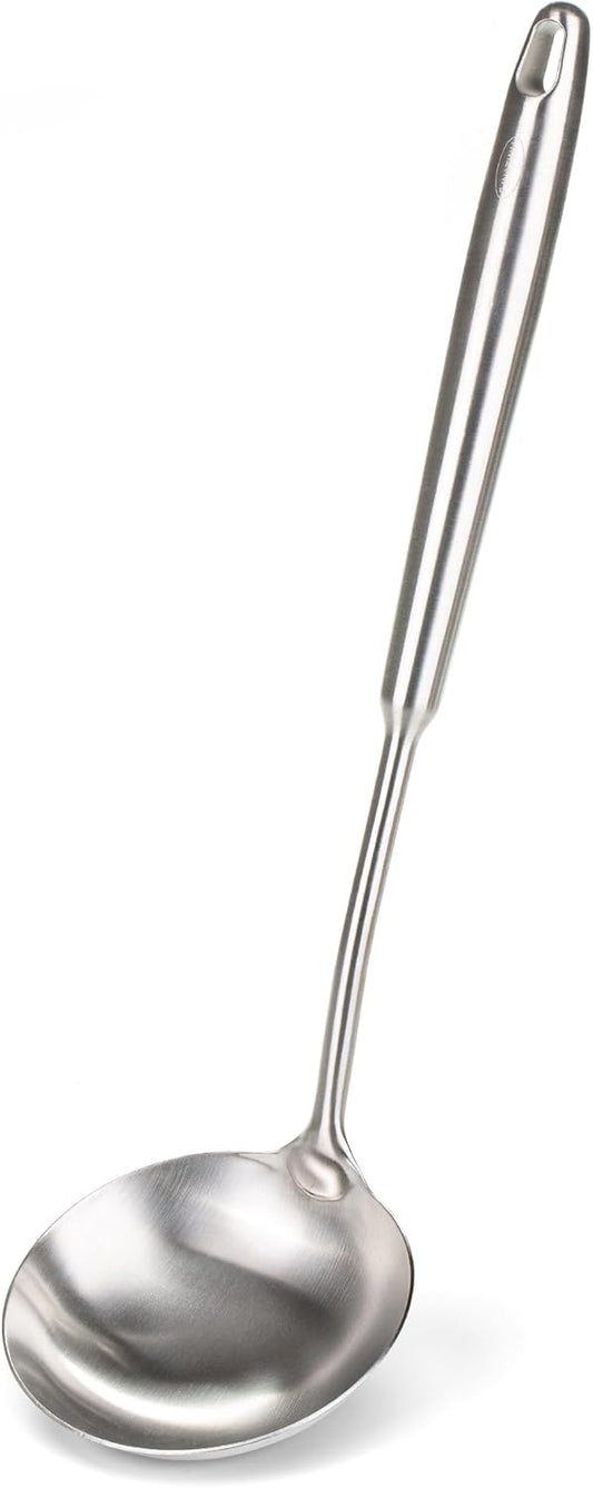 FJNATINH Soup Ladle Stainless Steel, Food Grade Metal Kitchen Ladle Spoon for Canning Soups Sauces, Easy to Clean, 15 Inches