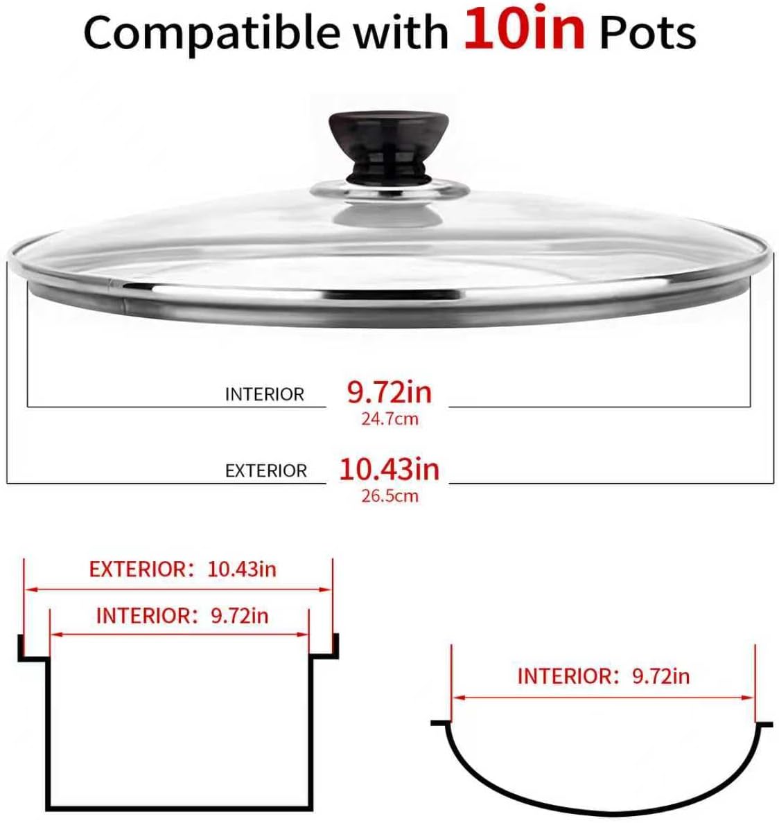 10 Inch Pan Lid, 10 Inch Frying Pan Lids, Tempered Glass Cast Iron Lid for Skillets, Fry Pan, Wok Pot (10 inch)